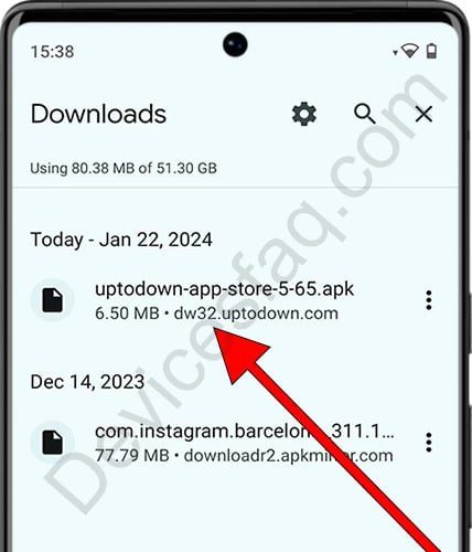 Toucher le fichier APK téléchargé